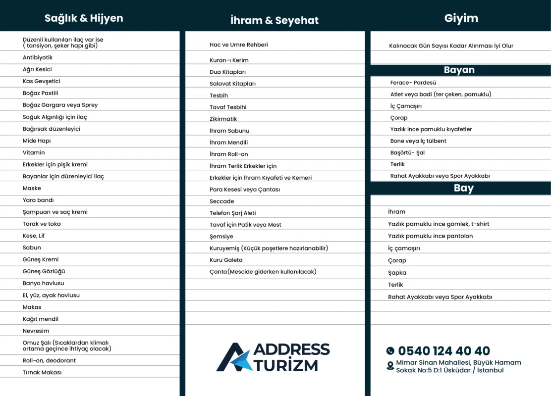 2026 umre ihtiyac listesi 1 | Address Turizm